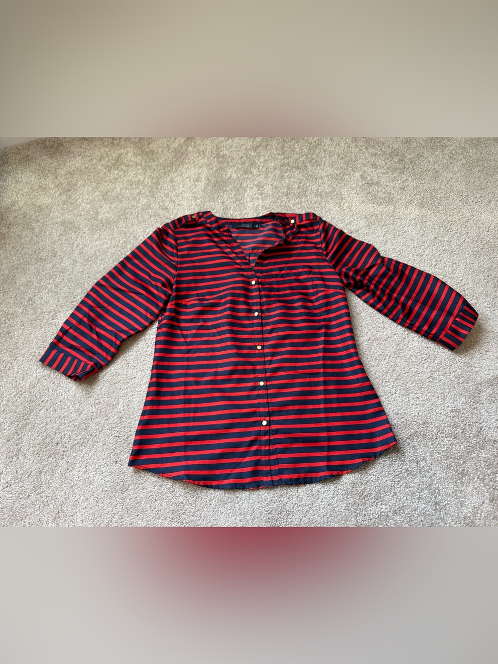 The Limited | Navy & Red | Striped Button Blouse | Size Small